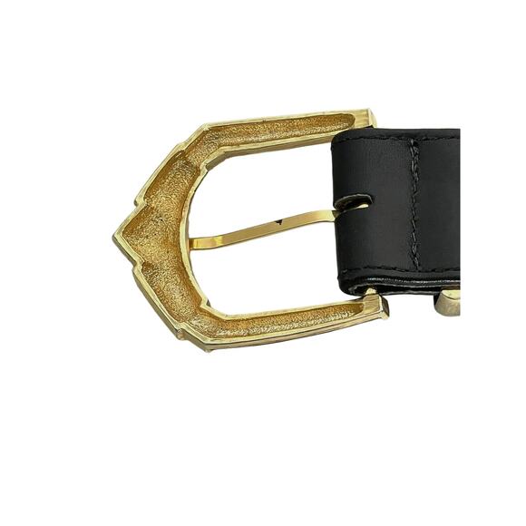 St. John Knits Classic Black Leather Statement Belt Gold & Black Buckle Size 8 main image 8